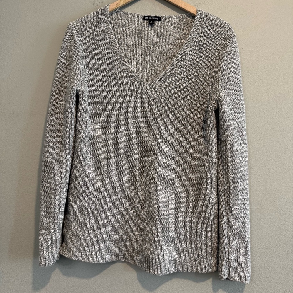 J. Crew Gray V-Neck Pullover Knit Sweater Cotton S